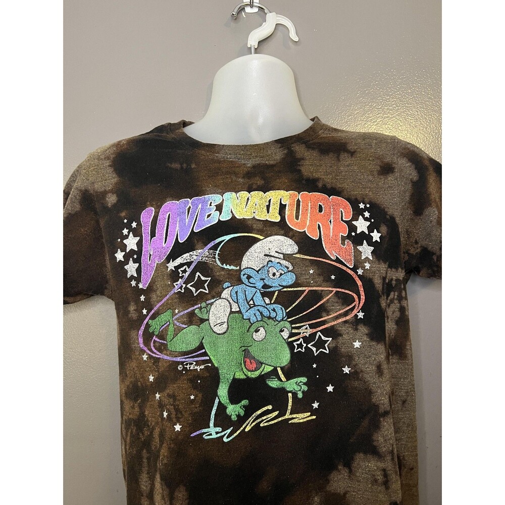 The Smurfs Shirt Mens Medium Brown Tie Dye Love Nature Smurf Frog Graphic Tee